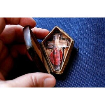 RELIQUIA 1700 CROCIFISSO CRISTALLO MOLATO BOLLA AUTENTICA CUSTODIA CUOIO LEGNO 