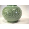 ANTICO VASO CINESE CERAMICA CELADON VERDE MOTIVO FLOREALE ELEFANTI PRIMI '900