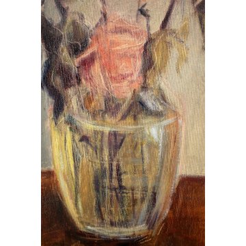 QUADRO OLIO TELA Carlo Monti  NATURA MORTA VASO FIORI ROSE ARONA