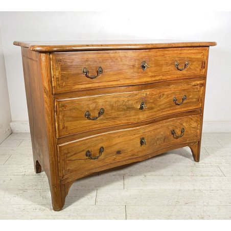 ANTICO COMO CASSETTONE MOSSO PIEMONTESE 3 CASSETTI INTARSIATO IN LEGNO NOCE 1800
