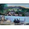 QUADRO OLIO TELA L. Crepaldi  PAESAGGIO "Romantico Lago D'Orta" ISOLA SAN GIULIO