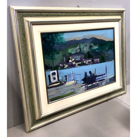QUADRO OLIO TELA L. Crepaldi  PAESAGGIO "Romantico Lago D'Orta" ISOLA SAN GIULIO