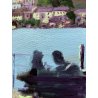QUADRO OLIO TELA L. Crepaldi  PAESAGGIO "Romantico Lago D'Orta" ISOLA SAN GIULIO