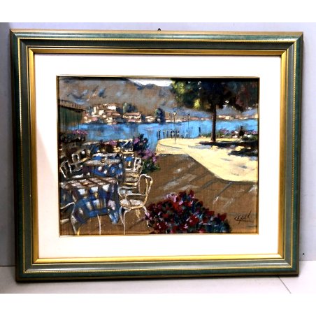 QUADRO OLIO TELA L. Crepaldi  PAESAGGIO "Luci ed ombre sul lago" SAN GIULIO ORTA