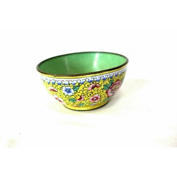 CIOTOLA CLOISONNE' CERAMICA CINESE POLICROMA MOTIVO FLOREALE BOWL CINA metà '900