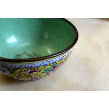 CIOTOLA CLOISONNE' CERAMICA CINESE POLICROMA MOTIVO FLOREALE BOWL CINA metà '900