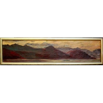 QUADRO Carlo Monti DIPINTO OLIO TELA TRAMONTO LAGO MAGGIORE ARONA GOLDEN HOUR 