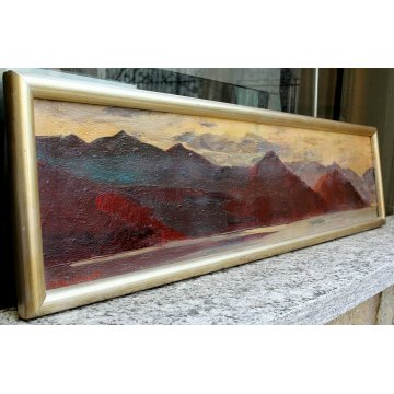 QUADRO Carlo Monti DIPINTO OLIO TELA TRAMONTO LAGO MAGGIORE ARONA GOLDEN HOUR 