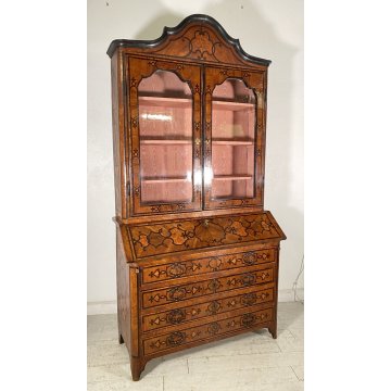 ANTICO TRUMEAU PIEMONTESE 1800 INTARSIATO BUFFET RIBALTA LIBRERIA SECRETAIRE OLD