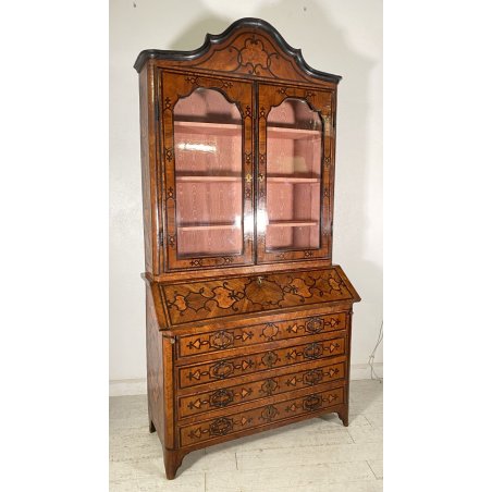 ANTICO TRUMEAU PIEMONTESE 1800 INTARSIATO BUFFET RIBALTA LIBRERIA SECRETAIRE OLD