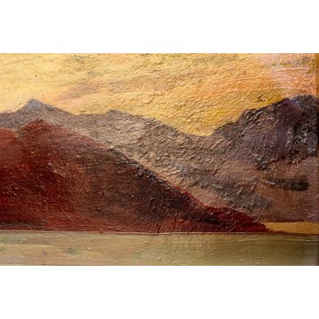 QUADRO Carlo Monti DIPINTO OLIO TELA TRAMONTO LAGO MAGGIORE ARONA GOLDEN HOUR 