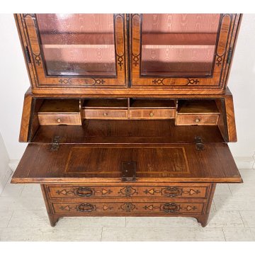 ANTICO TRUMEAU PIEMONTESE 1800 INTARSIATO BUFFET RIBALTA LIBRERIA SECRETAIRE OLD