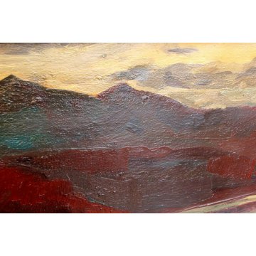 QUADRO Carlo Monti DIPINTO OLIO TELA TRAMONTO LAGO MAGGIORE ARONA GOLDEN HOUR 