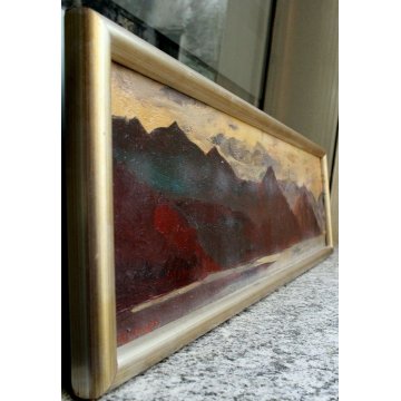 QUADRO Carlo Monti DIPINTO OLIO TELA TRAMONTO LAGO MAGGIORE ARONA GOLDEN HOUR 