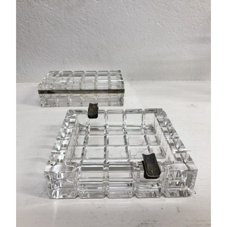 SET FUMO CRISTALLO MOLATO Kristall Krisla POSACENERE SCATOLA con COPERCHIO 70s