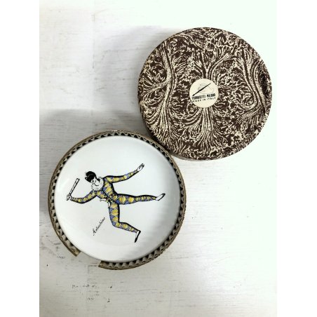 SET 6 PIATTINI PORCELLANA Piero Fornasetti MILANO Maschere italiane MID-CENTURY