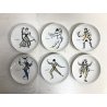 SET 6 PIATTINI PORCELLANA Piero Fornasetti MILANO Maschere italiane MID-CENTURY