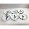 SET 6 PIATTINI PORCELLANA Piero Fornasetti MILANO Maschere italiane MID-CENTURY