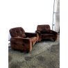 COPPIA POLTRONA VELLUTO PIEDINI SFERA 70s DESIGN VINTAGE BROWN VELVET ARMCHAIR
