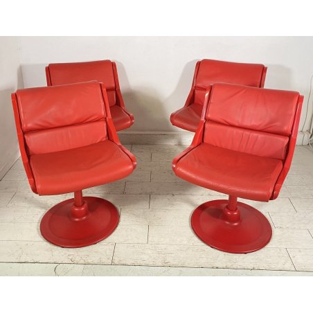 LOTTO 4 SEDIA YRJO KUKKAPURO PER HAIMI PELLE ROSSA DESIGN ANNI 60 SEDIE GIREVOLI