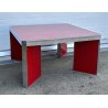 TAVOLO VETRO DESIGN ROSSO 4 GAMBE METALLO CROMATO ANNI 70 TABLE RED VINTAGE