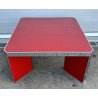 TAVOLO VETRO DESIGN ROSSO 4 GAMBE METALLO CROMATO ANNI 70 TABLE RED VINTAGE
