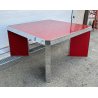 TAVOLO VETRO DESIGN ROSSO 4 GAMBE METALLO CROMATO ANNI 70 TABLE RED VINTAGE