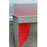 TAVOLO VETRO DESIGN ROSSO 4 GAMBE METALLO CROMATO ANNI 70 TABLE RED VINTAGE
