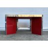 TAVOLO VETRO DESIGN ROSSO 4 GAMBE METALLO CROMATO ANNI 70 TABLE RED VINTAGE