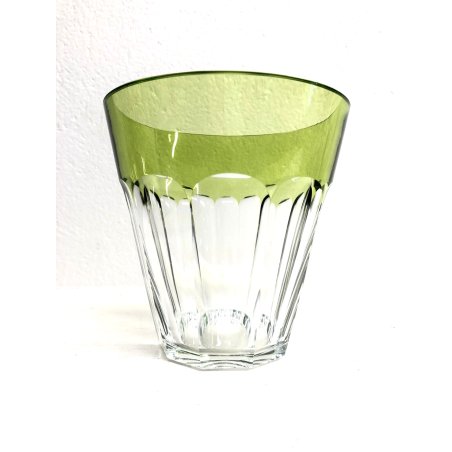 ANTICO GRANDE VASO CRISTALLO Val Saint Lambert DECORO VERDE CUT to CLEAR FIRMATO