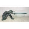 ANTICO TAVOLO SCULTURA BRONZO 1950 FIRMATO MOREAU DONNA NUDA VETRO COFFE TABLE