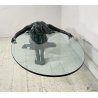 ANTICO TAVOLO SCULTURA BRONZO 1950 FIRMATO MOREAU DONNA NUDA VETRO COFFE TABLE
