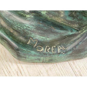 ANTICO TAVOLO SCULTURA BRONZO 1950 FIRMATO MOREAU DONNA NUDA VETRO COFFE TABLE