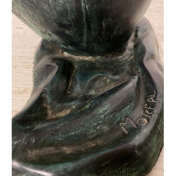 ANTICO TAVOLO SCULTURA BRONZO 1950 FIRMATO MOREAU DONNA NUDA VETRO COFFE TABLE