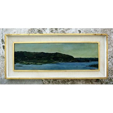 QUADRO Carlo Monti DIPINTO OLIO TELA PAESAGGIO VEDUTA LAGO MAGGIORE ARONA LESA