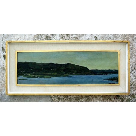 QUADRO Carlo Monti DIPINTO OLIO TELA PAESAGGIO VEDUTA LAGO MAGGIORE ARONA LESA