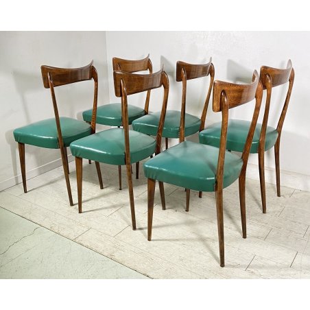 LOTTO 6 SEDIE DESIGN ANNI 70 STILE ICO PARISI LEGNO E SKY VINTAGE CHAIR PRANZO