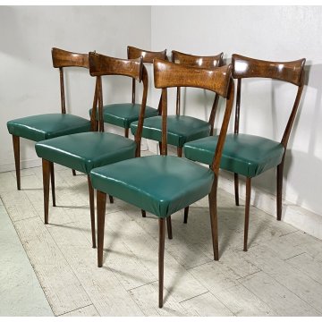 LOTTO 6 SEDIE DESIGN ANNI 70 STILE ICO PARISI LEGNO E SKY VINTAGE CHAIR PRANZO