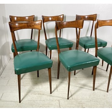LOTTO 6 SEDIE DESIGN ANNI 70 STILE ICO PARISI LEGNO E SKY VINTAGE CHAIR PRANZO