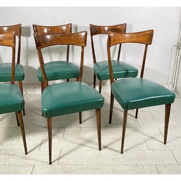 LOTTO 6 SEDIE DESIGN ANNI 70 STILE ICO PARISI LEGNO E SKY VINTAGE CHAIR PRANZO