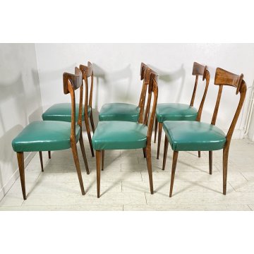 LOTTO 6 SEDIE DESIGN ANNI 70 STILE ICO PARISI LEGNO E SKY VINTAGE CHAIR PRANZO