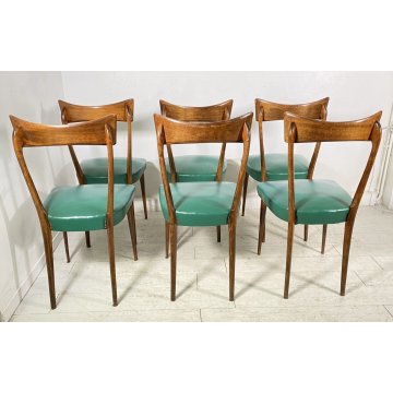 LOTTO 6 SEDIE DESIGN ANNI 70 STILE ICO PARISI LEGNO E SKY VINTAGE CHAIR PRANZO
