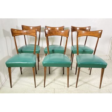 LOTTO 6 SEDIE DESIGN ANNI 70 STILE ICO PARISI LEGNO E SKY VINTAGE CHAIR PRANZO