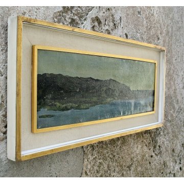 QUADRO Carlo Monti DIPINTO OLIO TELA PAESAGGIO VEDUTA LAGO MAGGIORE ARONA LESA