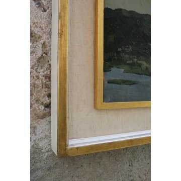 QUADRO Carlo Monti DIPINTO OLIO TELA PAESAGGIO VEDUTA LAGO MAGGIORE ARONA LESA
