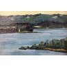 QUADRO Carlo Monti DIPINTO OLIO TELA PAESAGGIO VEDUTA LAGO MAGGIORE ARONA LESA