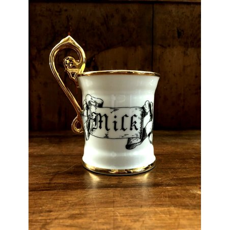 TAZZA MILK MUG Galbiati Milano CERAMICA BIANCA DECORO NASTRI ORO ZECCHINO '50s