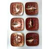 SET 6 PIATTI PESCE VINTAGE PORCELLANA LIMOGES D&C° FRANCE QUADRATI ROSSO ORO
