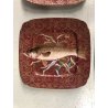 SET 6 PIATTI PESCE VINTAGE PORCELLANA LIMOGES D&C° FRANCE QUADRATI ROSSO ORO