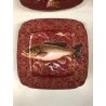 SET 6 PIATTI PESCE VINTAGE PORCELLANA LIMOGES D&C° FRANCE QUADRATI ROSSO ORO